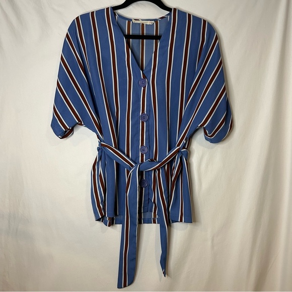 Lush Blue White and Burgundy Blouse - Picture 1 of 6